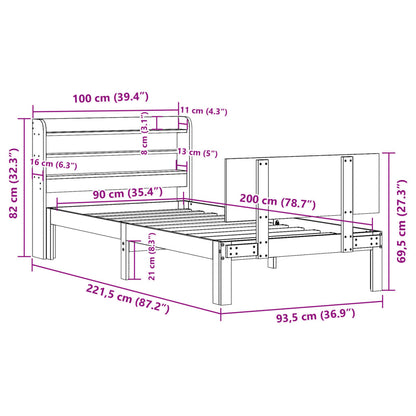 Bedframe met hoofdbord massief grenenhout 90x200 cm