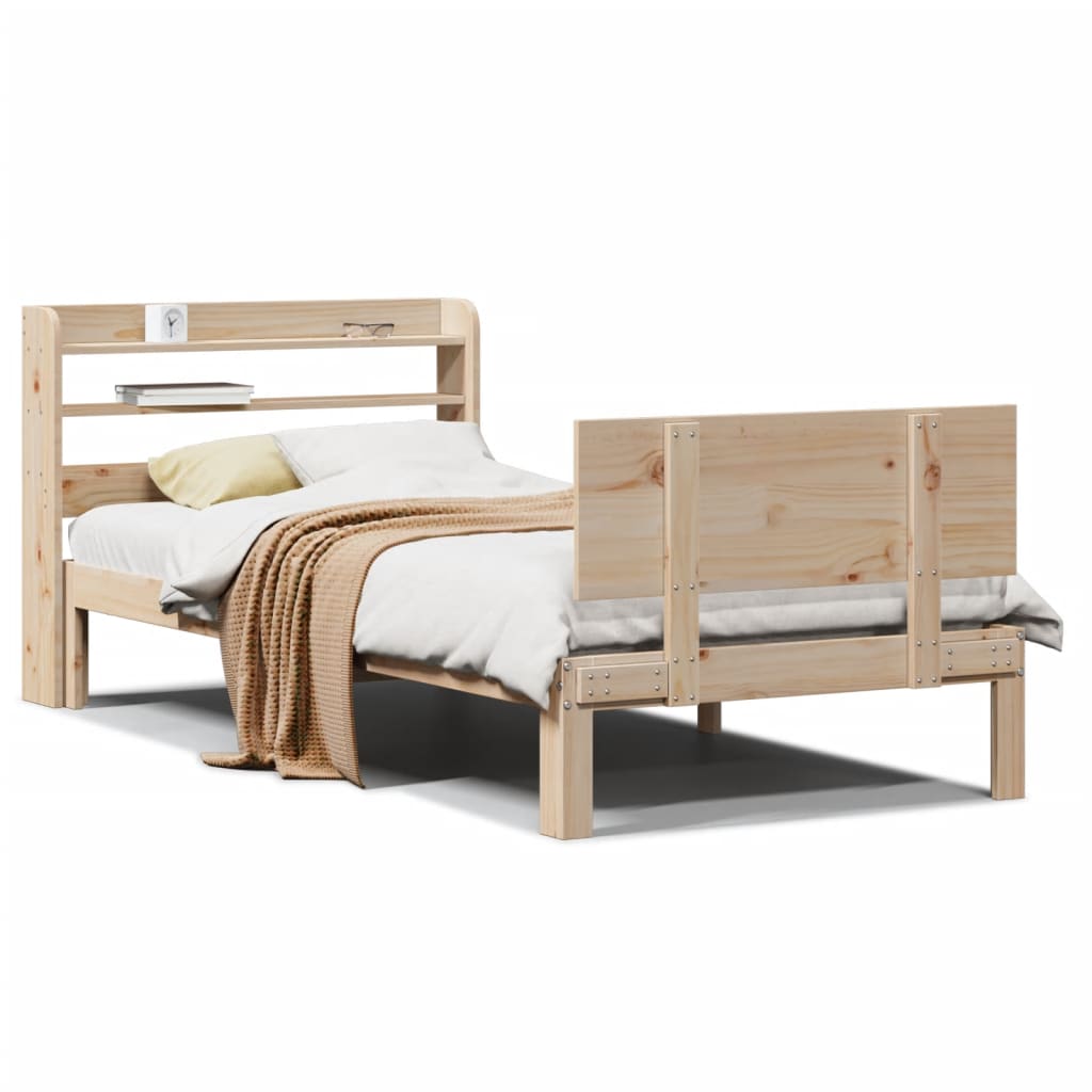 Bedframe met hoofdbord massief grenenhout 90x200 cm
