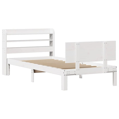 Bedframe met hoofdbord massief grenenhout wit 90x200 cm
