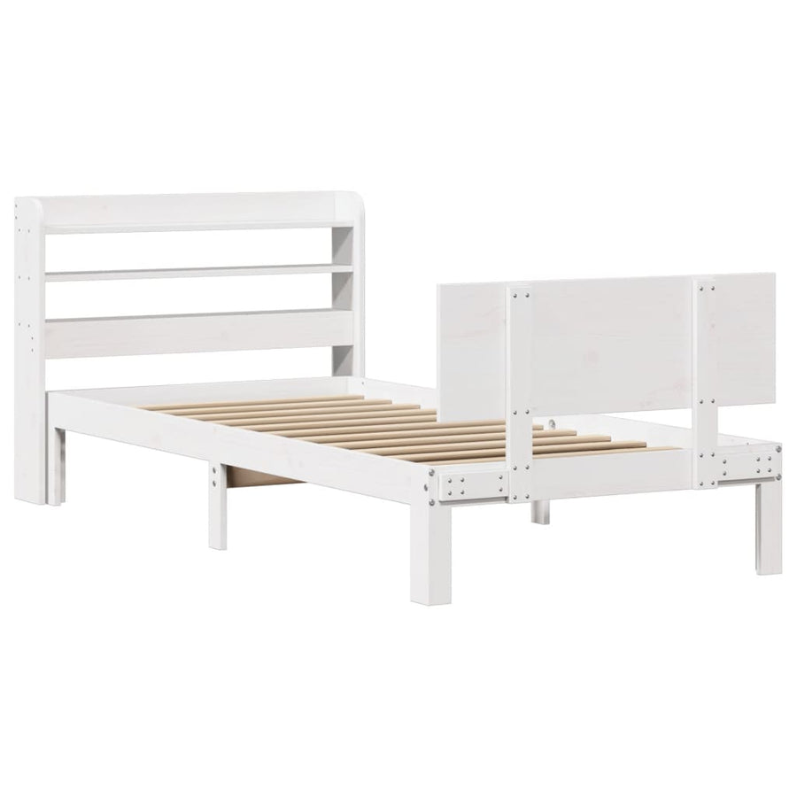 Bedframe met hoofdbord massief grenenhout wit 90x200 cm