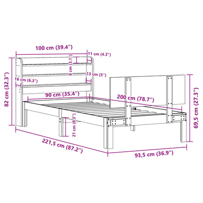 Bedframe met hoofdbord massief grenenhout wit 90x200 cm