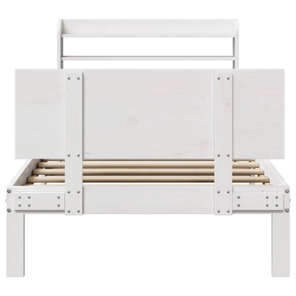 Bedframe met hoofdbord massief grenenhout wit 90x200 cm