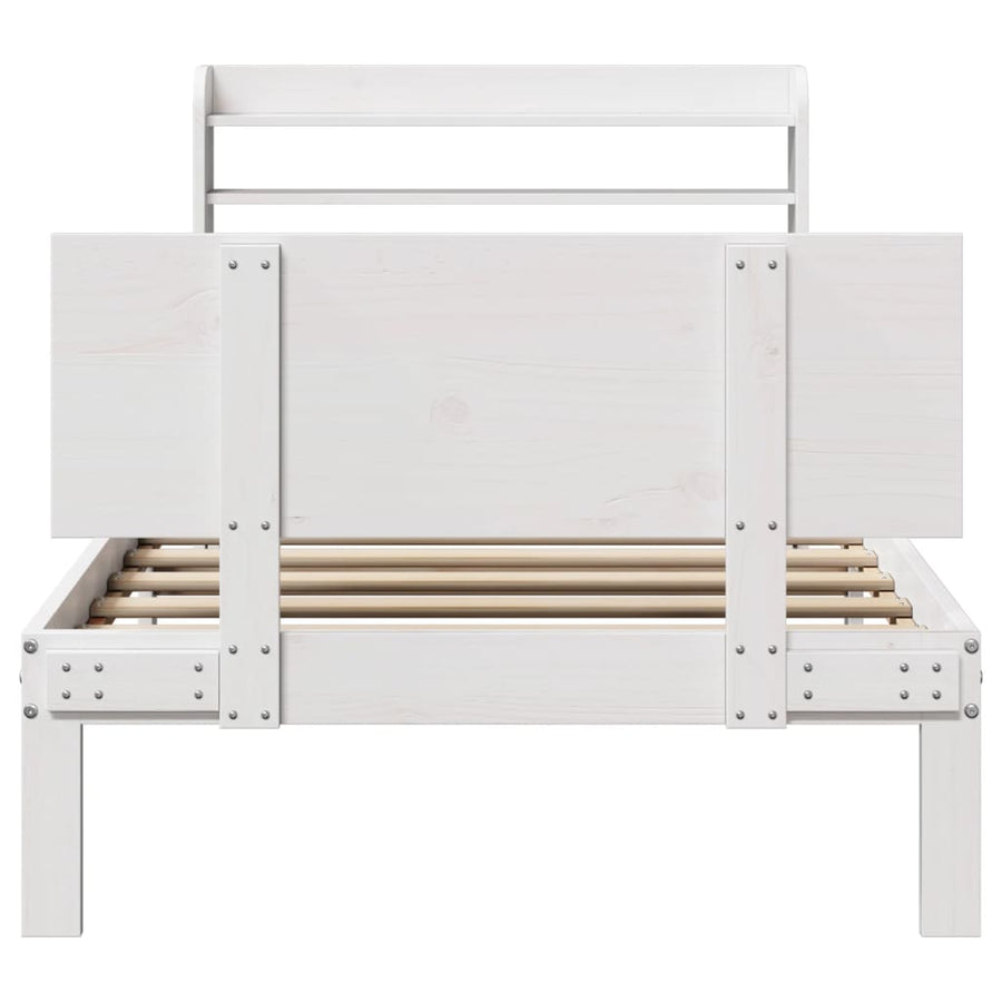 Bedframe met hoofdbord massief grenenhout wit 90x200 cm