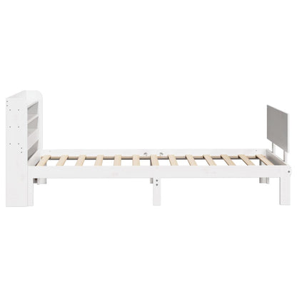 Bedframe met hoofdbord massief grenenhout wit 90x200 cm