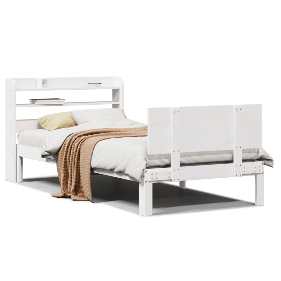 Bedframe met hoofdbord massief grenenhout wit 90x200 cm