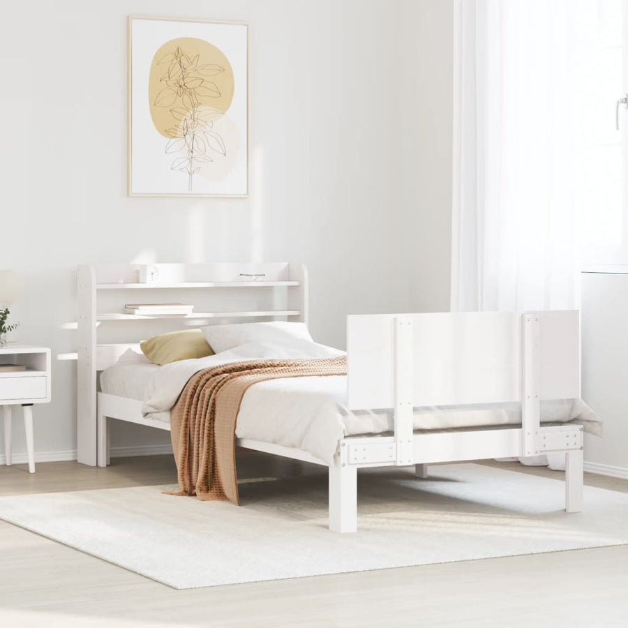 Bedframe met hoofdeinde 100x200 cm massief grenenhout wit