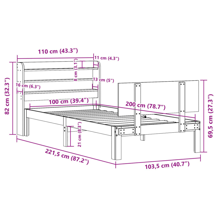 Bedframe met hoofdeinde 100x200 cm massief grenenhout wit
