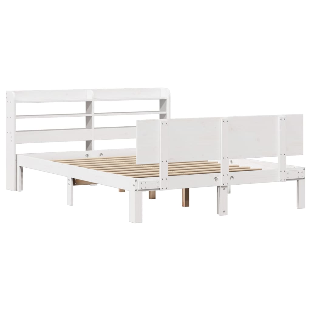 Bedframe met hoofdbord massief grenenhout wit 140x200 cm