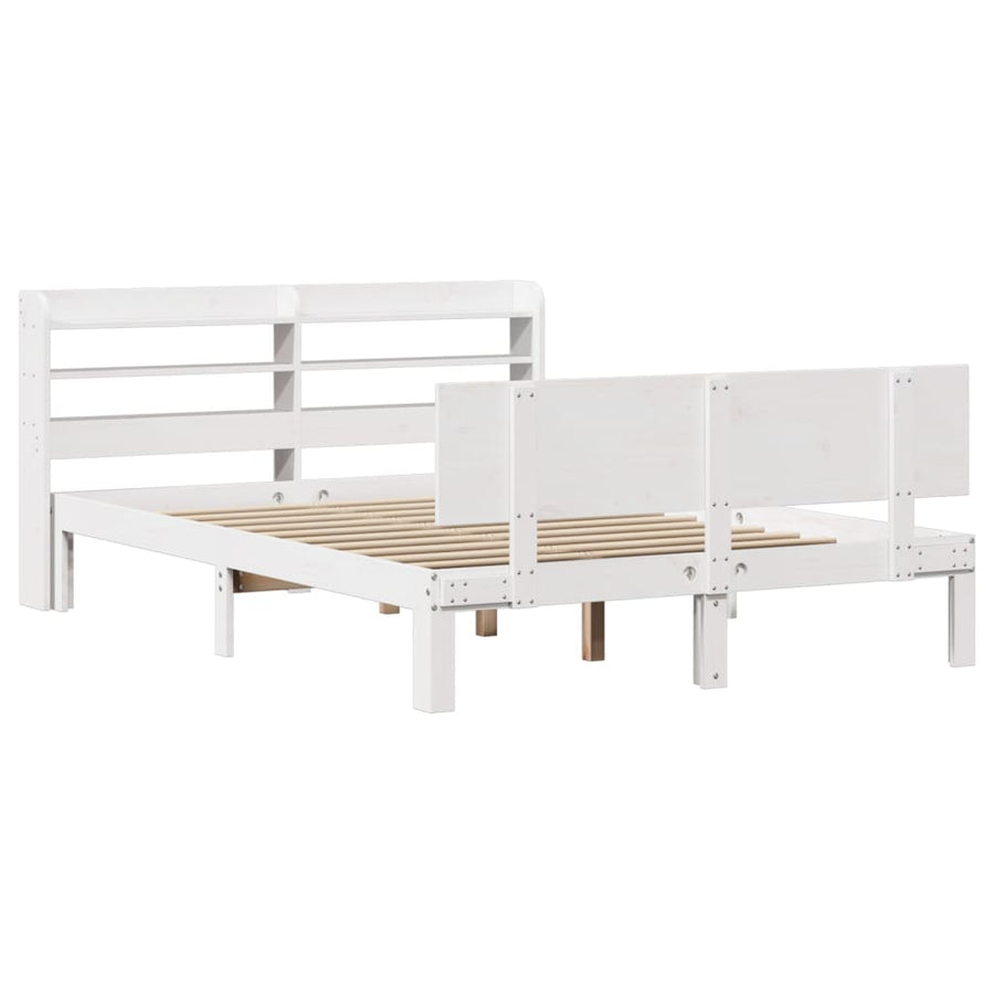 Bedframe met hoofdbord massief grenenhout wit 140x200 cm