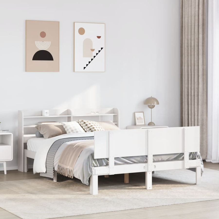 Bedframe met hoofdbord massief grenenhout wit 140x200 cm
