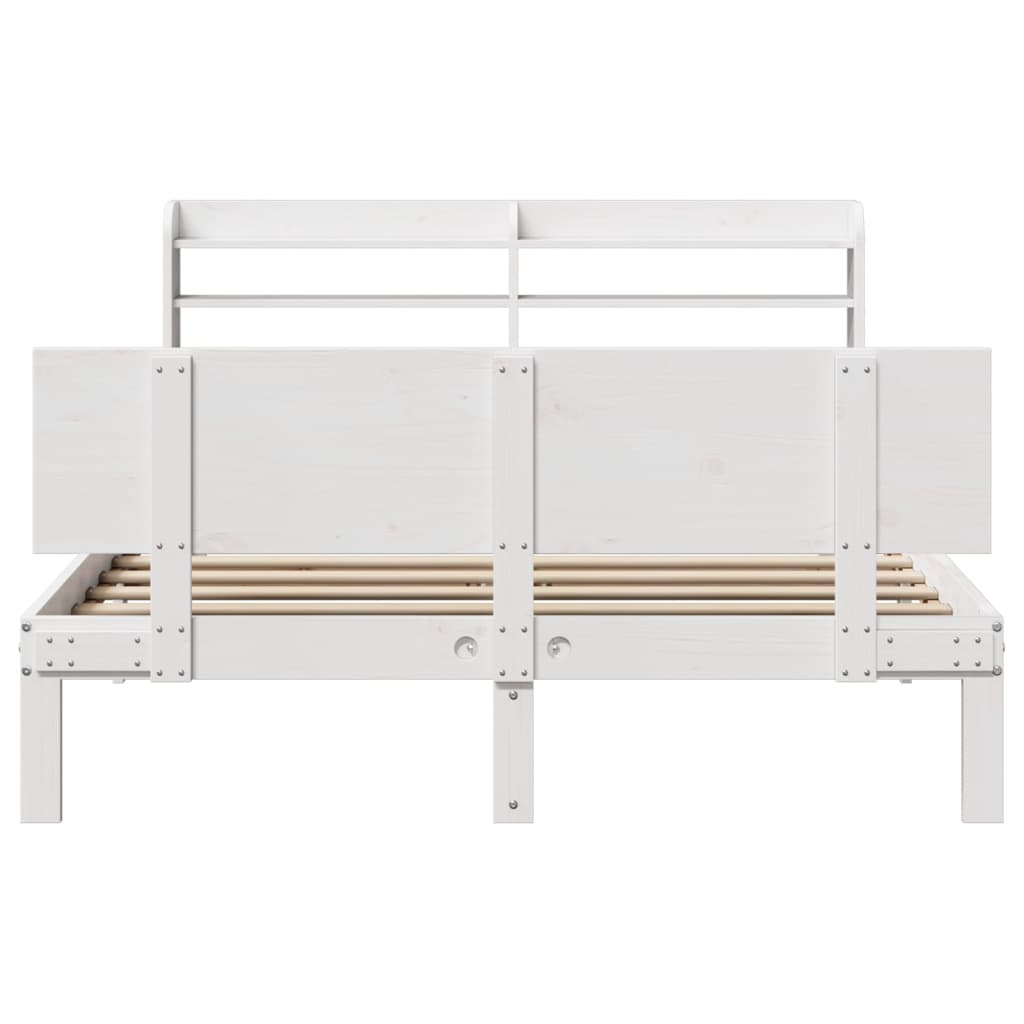 Bedframe met hoofdbord massief grenenhout wit 140x200 cm