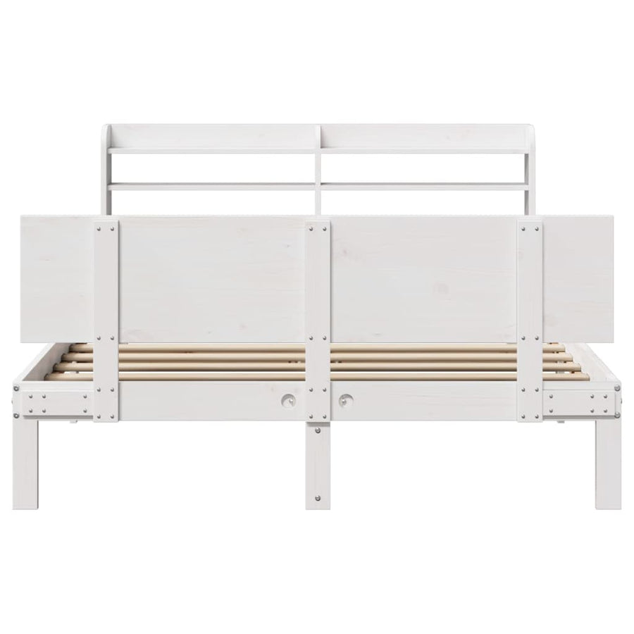 Bedframe met hoofdbord massief grenenhout wit 140x200 cm