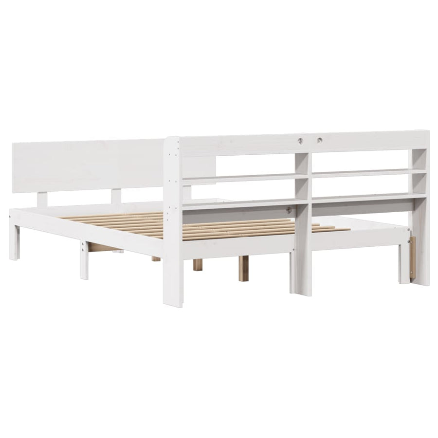 Bedframe met hoofdbord massief grenenhout wit 140x200 cm