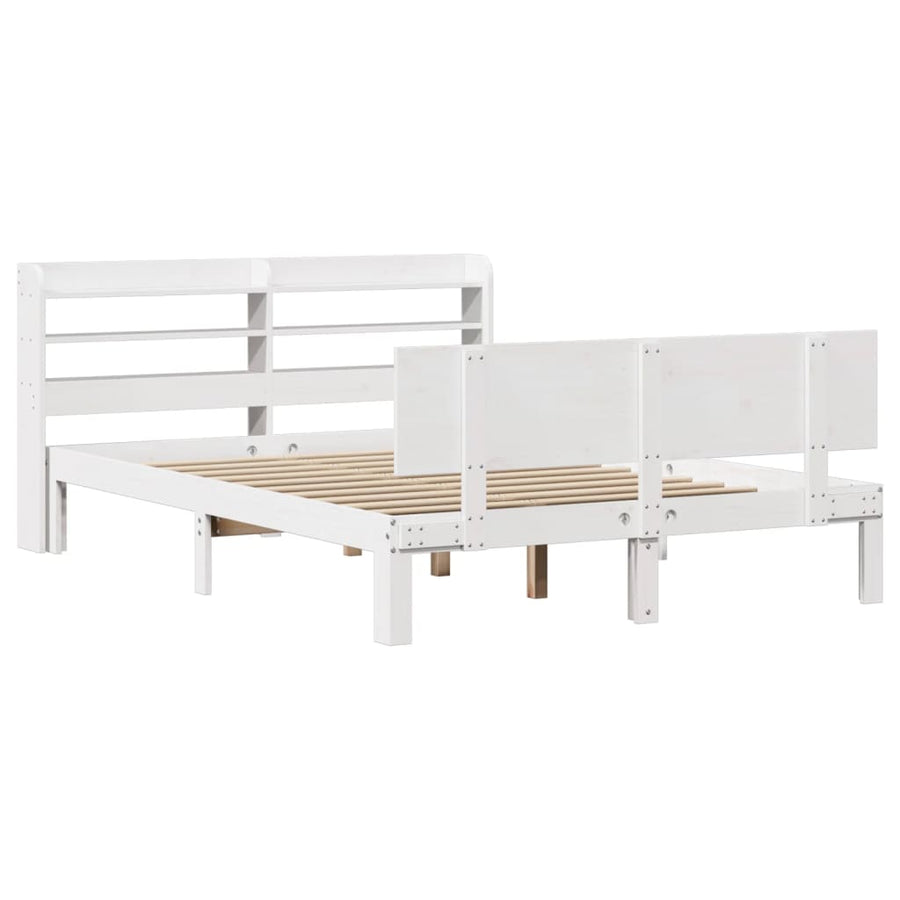 Bedframe met hoofdbord massief grenenhout wit 150x200 cm