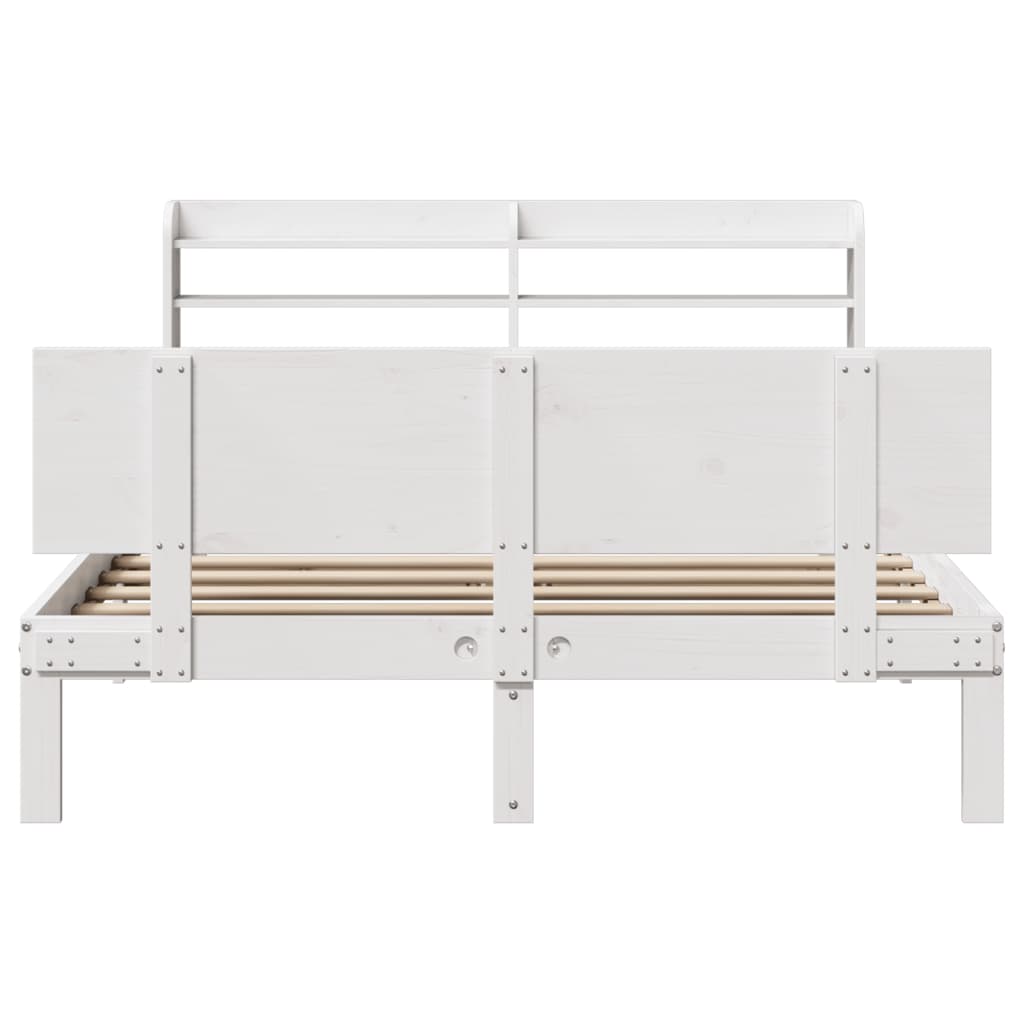 Bedframe met hoofdbord massief grenenhout wit 150x200 cm