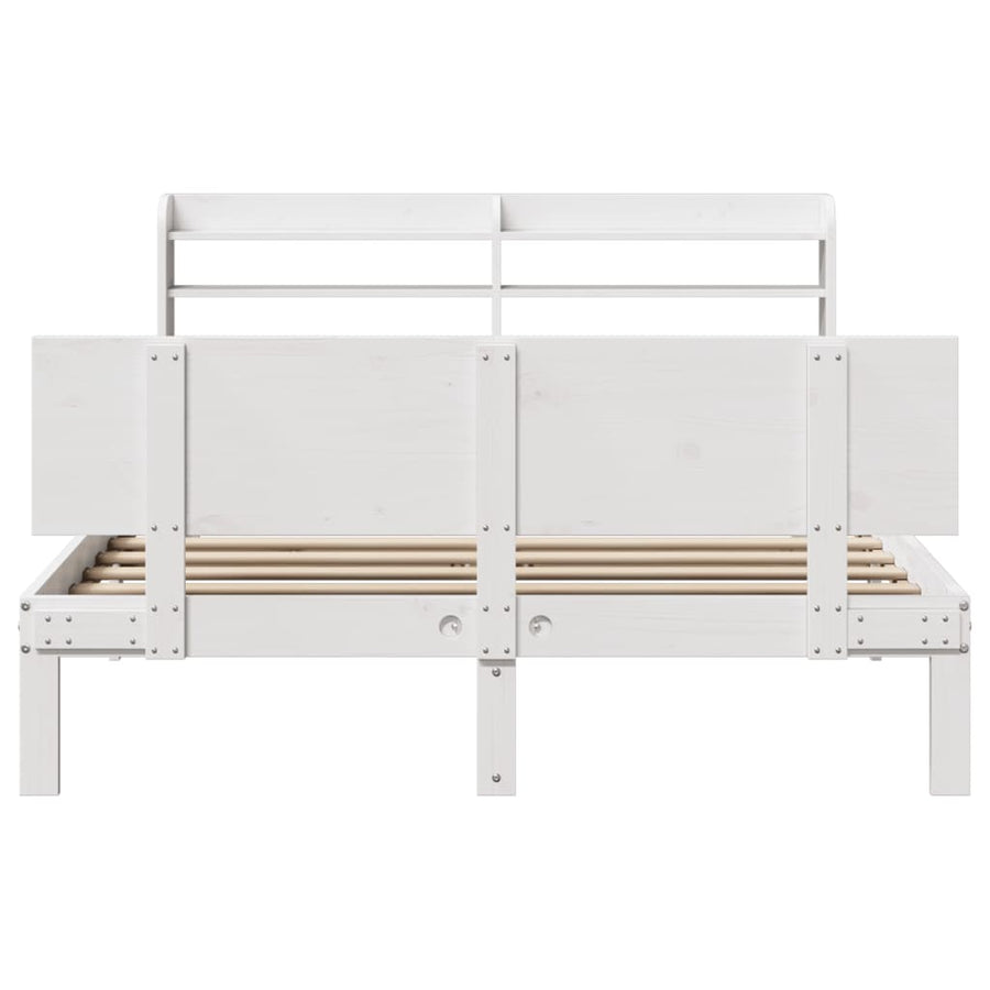 Bedframe met hoofdbord massief grenenhout wit 150x200 cm