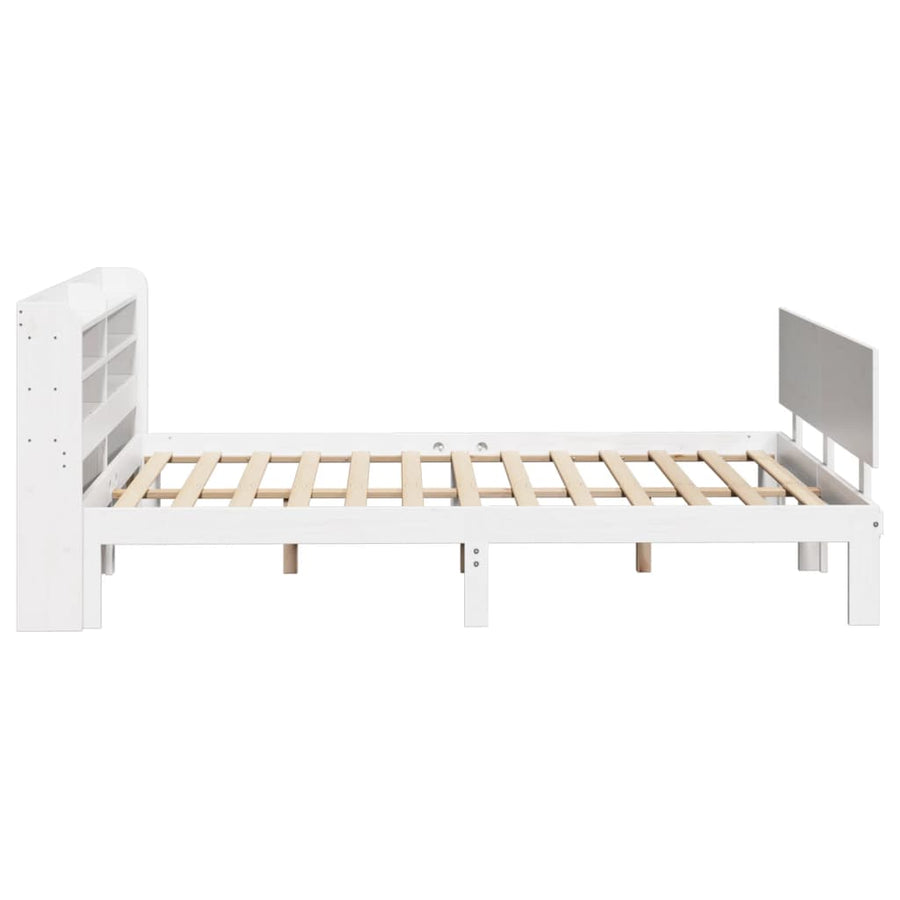 Bedframe met hoofdbord massief grenenhout wit 150x200 cm