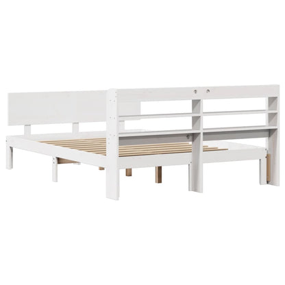 Bedframe met hoofdbord massief grenenhout wit 150x200 cm