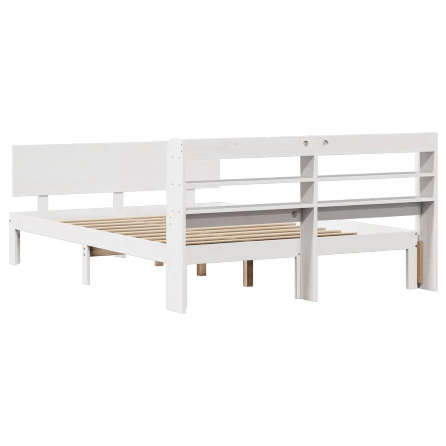 Bedframe met hoofdbord massief grenenhout wit 150x200 cm