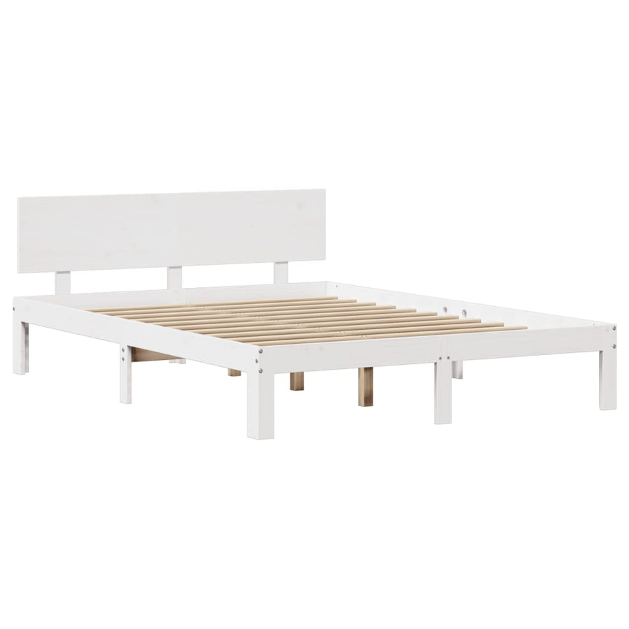 Bedframe met hoofdbord massief grenenhout wit 150x200 cm