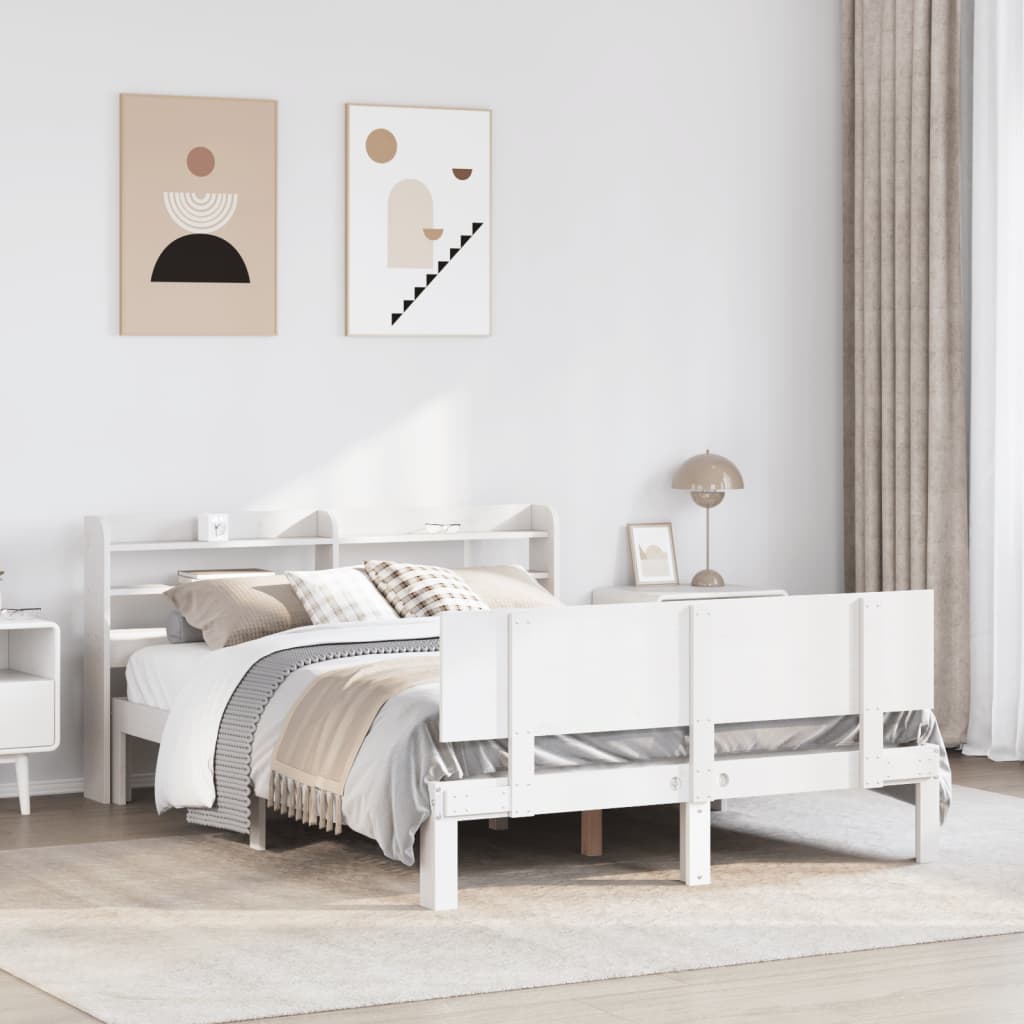 Bedframe met hoofdbord massief grenenhout wit 160x200 cm