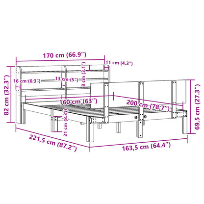 Bedframe met hoofdbord massief grenenhout wit 160x200 cm