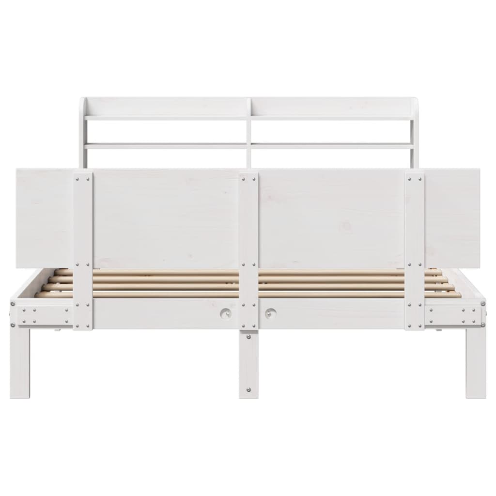Bedframe met hoofdbord massief grenenhout wit 160x200 cm