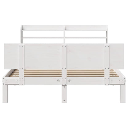 Bedframe met hoofdbord massief grenenhout wit 160x200 cm