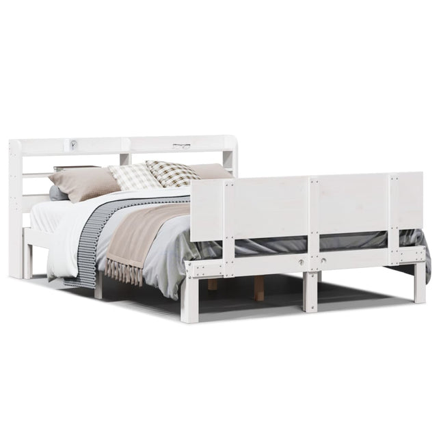 Bedframe met hoofdbord massief grenenhout wit 160x200 cm