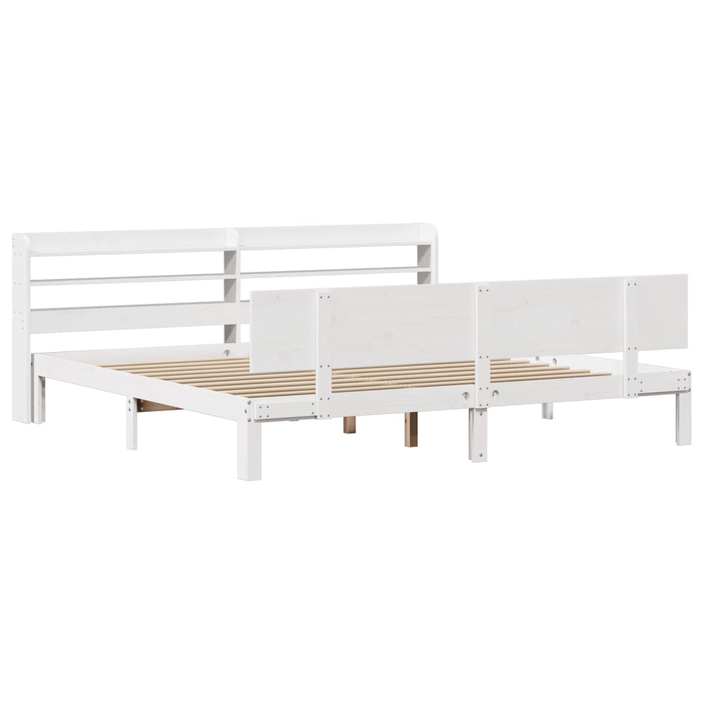 Bedframe met hoofdbord massief grenenhout wit 180x200 cm