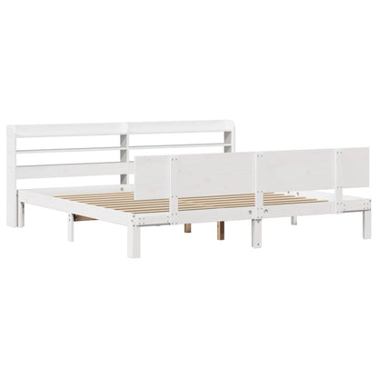 Bedframe met hoofdbord massief grenenhout wit 180x200 cm