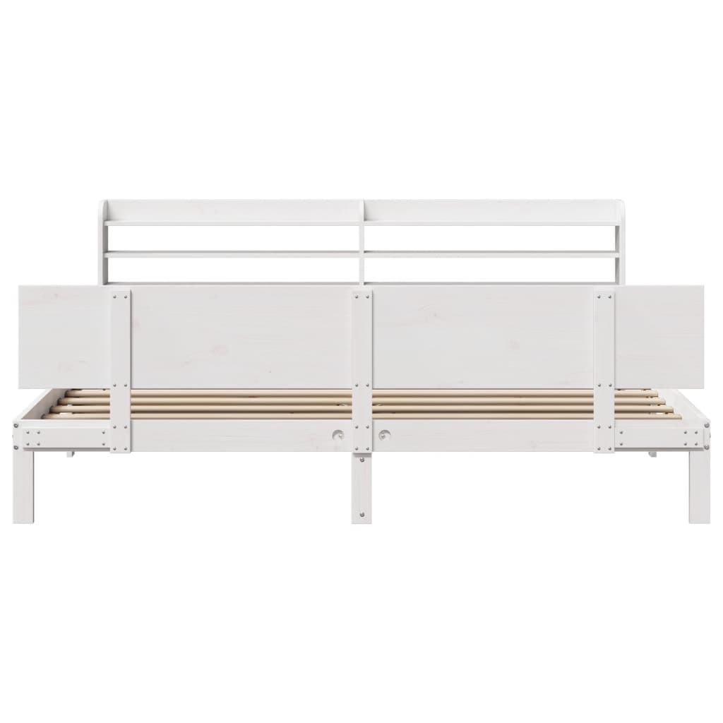 Bedframe met hoofdbord massief grenenhout wit 180x200 cm