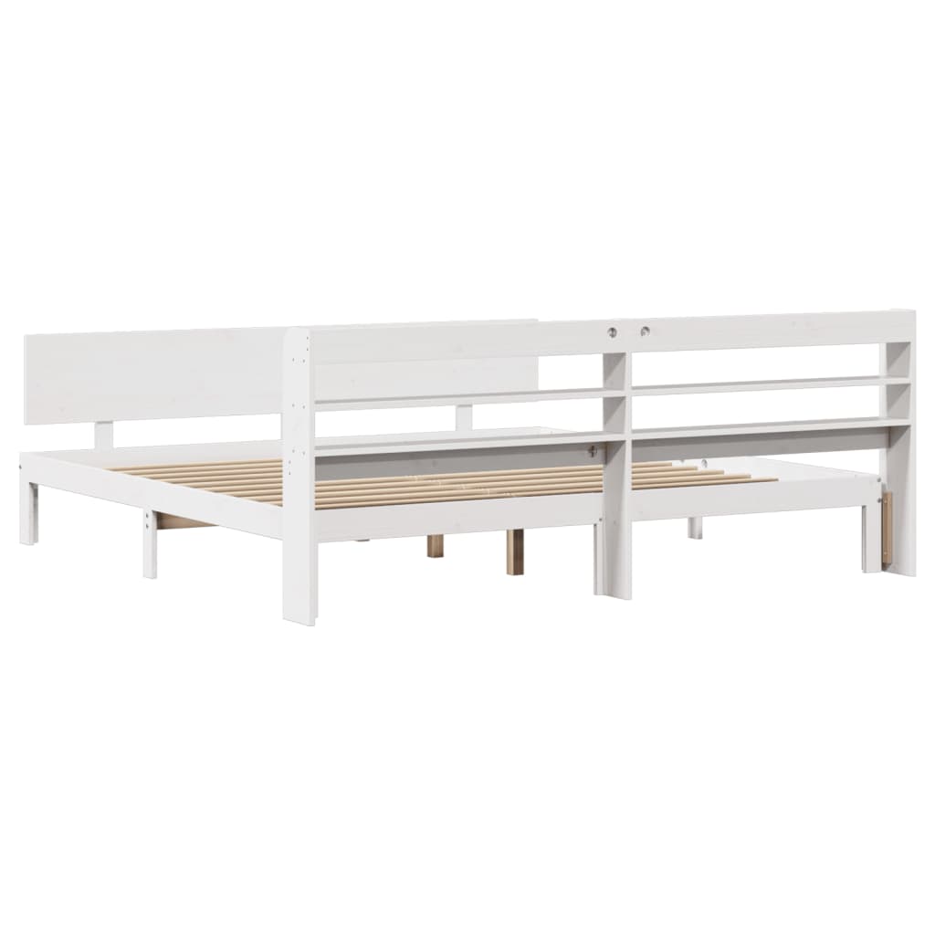 Bedframe met hoofdbord massief grenenhout wit 180x200 cm