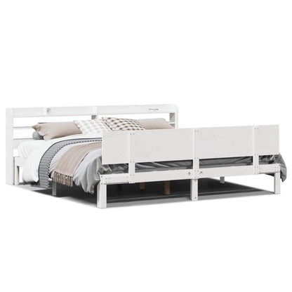 Bedframe met hoofdbord massief grenenhout wit 180x200 cm