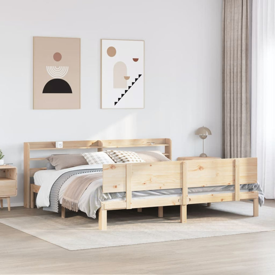 Bedframe met hoofdbord massief grenenhout 200x200 cm