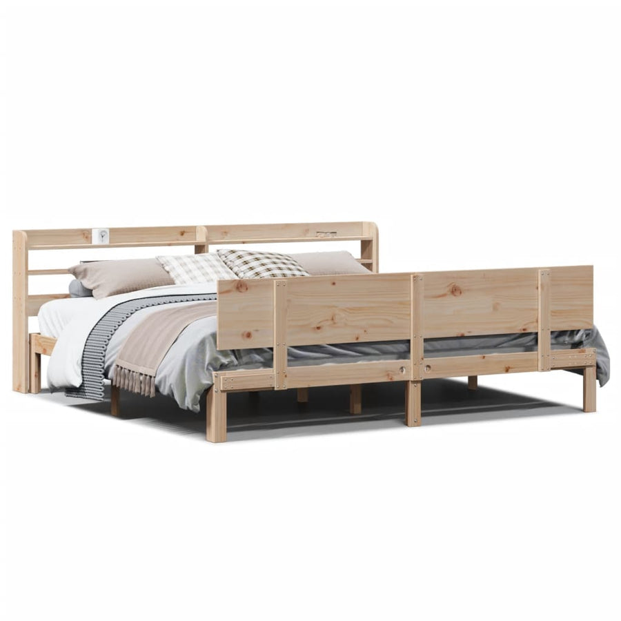 Bedframe met hoofdbord massief grenenhout 200x200 cm
