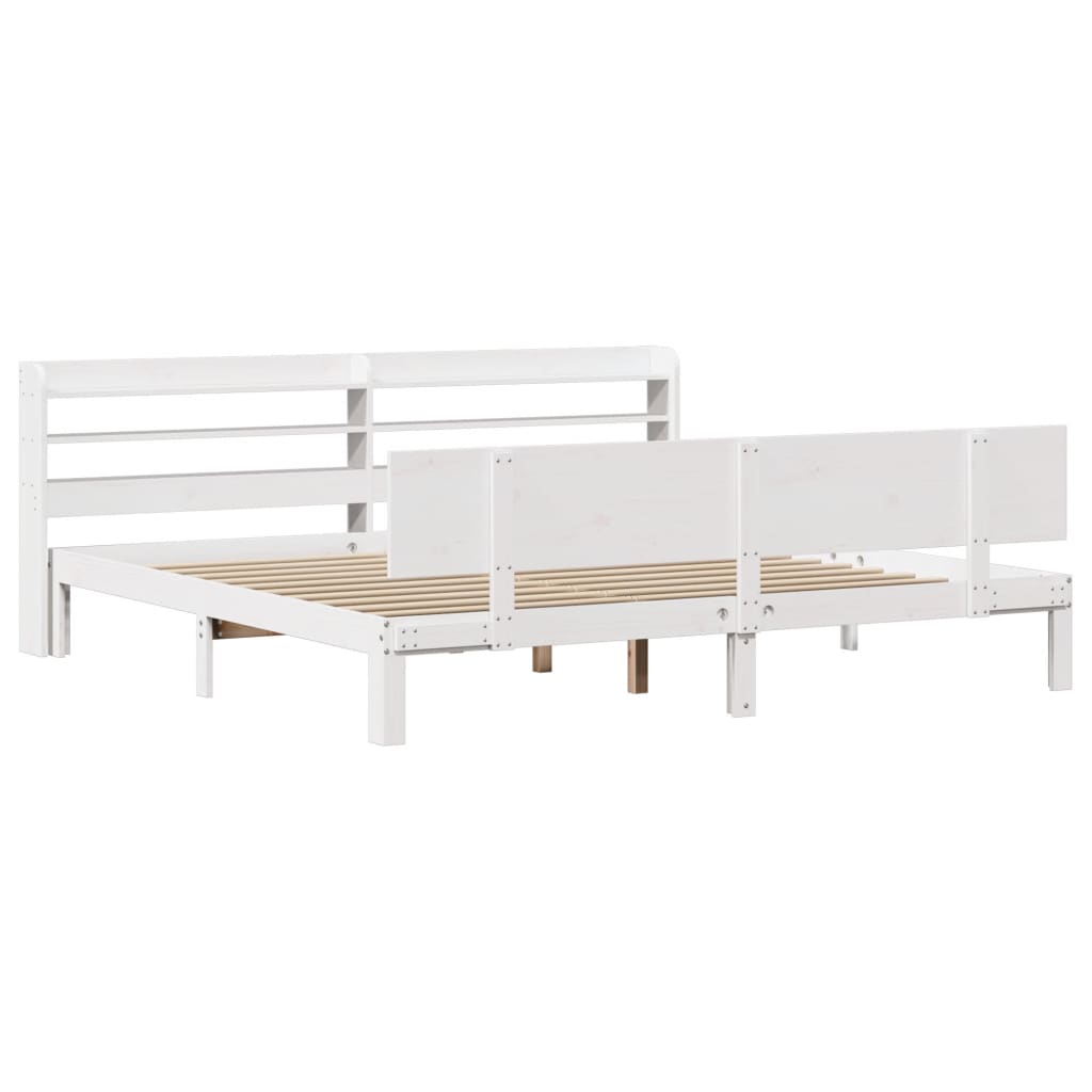 Bedframe met hoofdbord massief grenenhout wit 200x200 cm