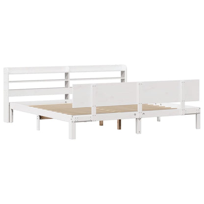 Bedframe met hoofdbord massief grenenhout wit 200x200 cm