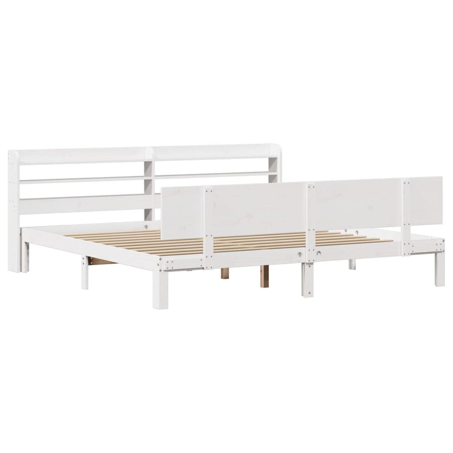 Bedframe met hoofdbord massief grenenhout wit 200x200 cm