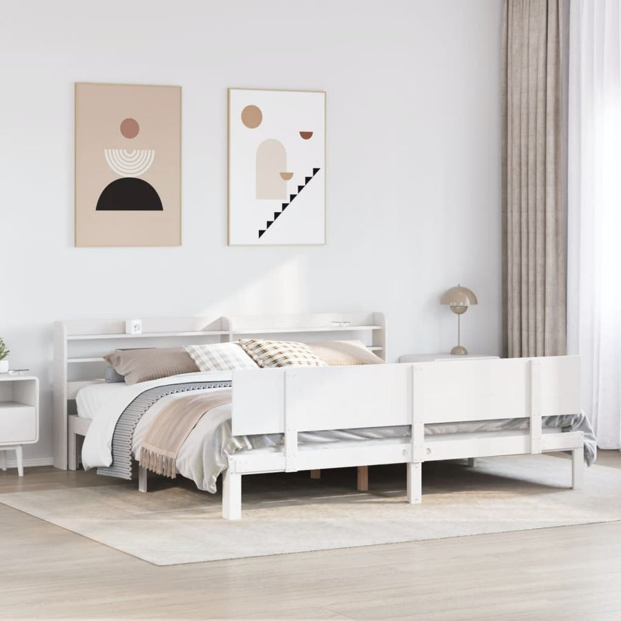 Bedframe met hoofdbord massief grenenhout wit 200x200 cm