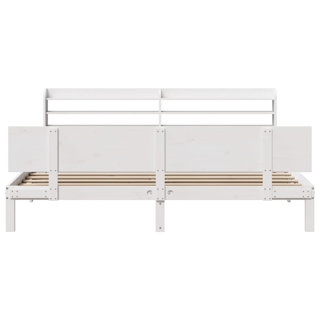 Bedframe met hoofdbord massief grenenhout wit 200x200 cm