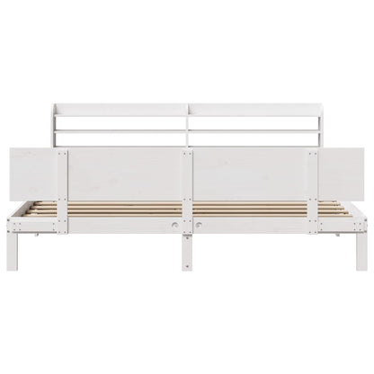 Bedframe met hoofdbord massief grenenhout wit 200x200 cm