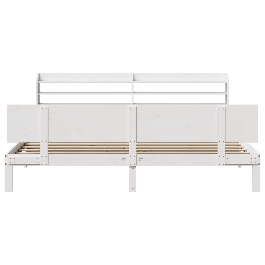 Bedframe met hoofdbord massief grenenhout wit 200x200 cm