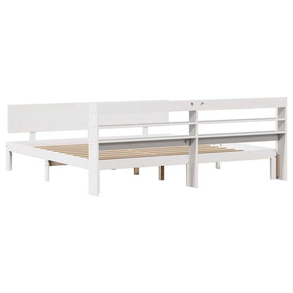 Bedframe met hoofdbord massief grenenhout wit 200x200 cm