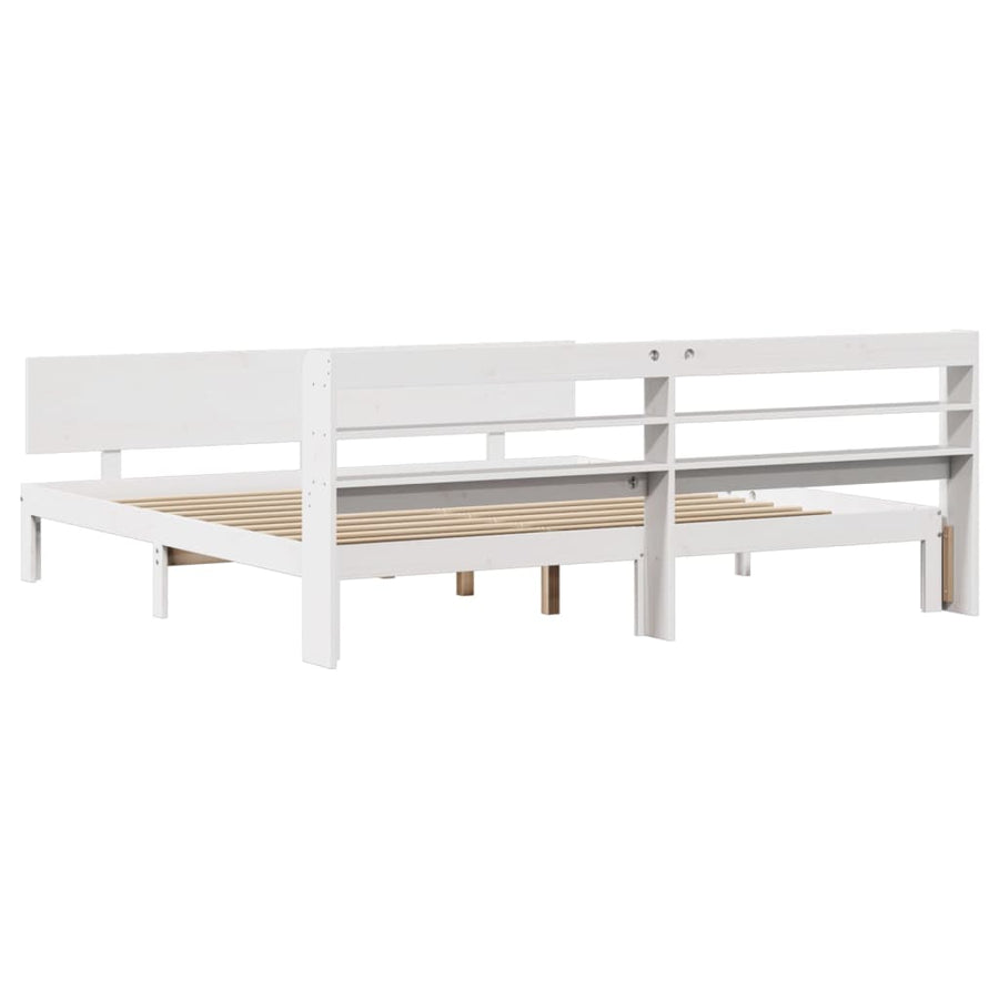 Bedframe met hoofdbord massief grenenhout wit 200x200 cm