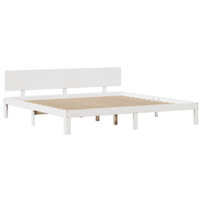Bedframe met hoofdbord massief grenenhout wit 200x200 cm