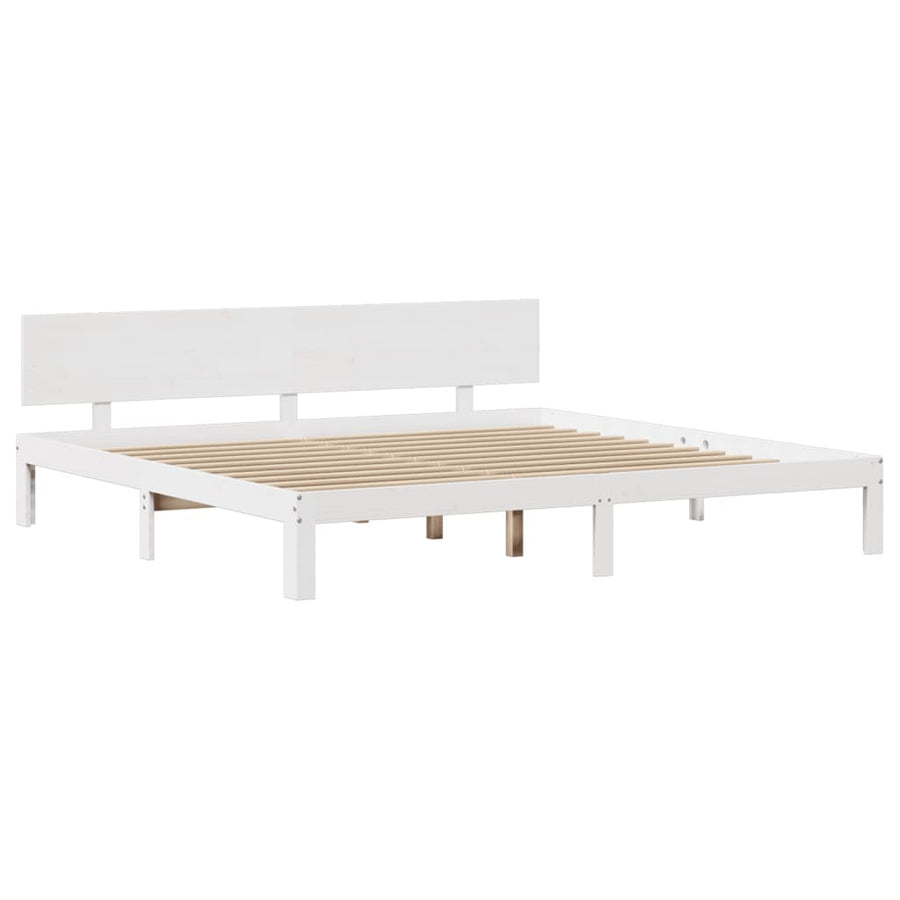 Bedframe met hoofdbord massief grenenhout wit 200x200 cm