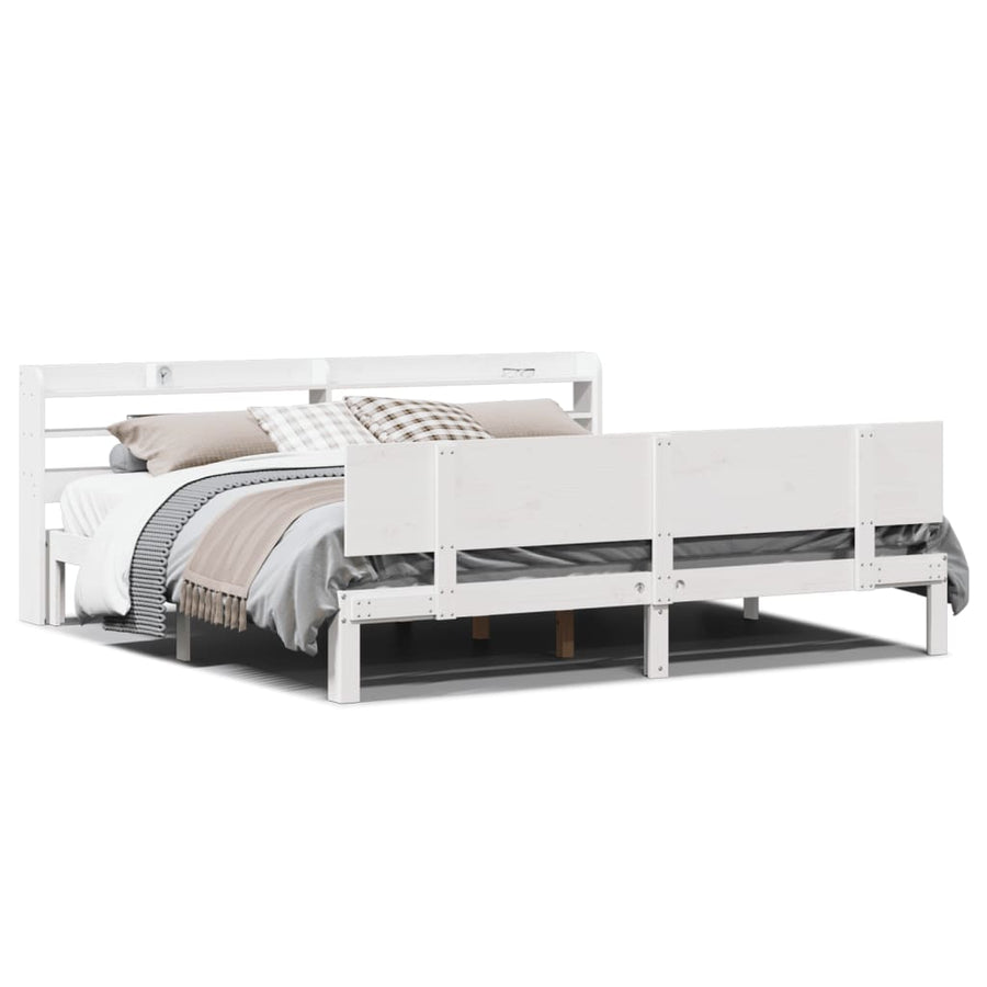 Bedframe met hoofdbord massief grenenhout wit 200x200 cm