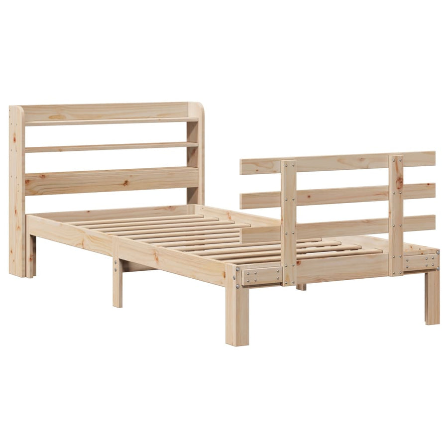 Bedframe met hoofdbord massief grenenhout 75x190 cm