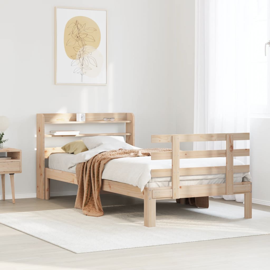 Bedframe met hoofdbord massief grenenhout 75x190 cm